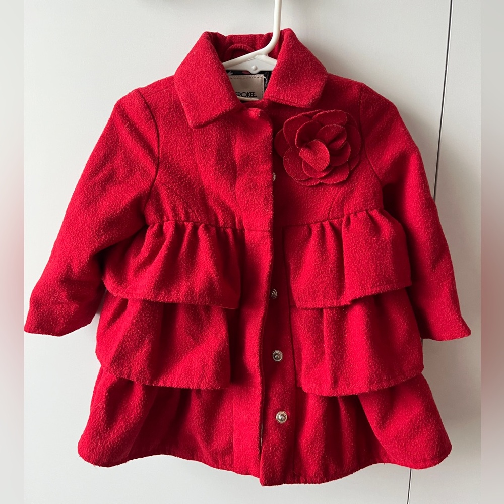 Red tiered ruffle coat Sz 12m